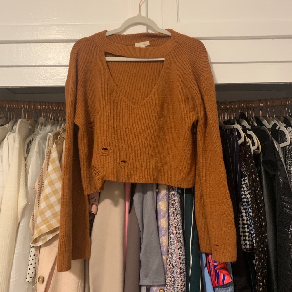 Comfy tan bell sleeve cropped sweater